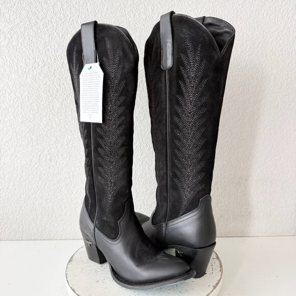 Lane JENTRY Knee High Womens Cowboy Boots 8.5 Black Leather Western Cowgirl Tall - Picture 1 of 10